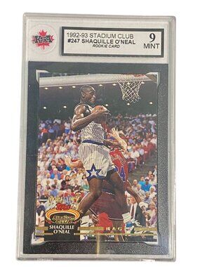 1992-93 Topps Stadium Club Shaquille ONeal Rookie Card #247 KSA 9 Mint Graded